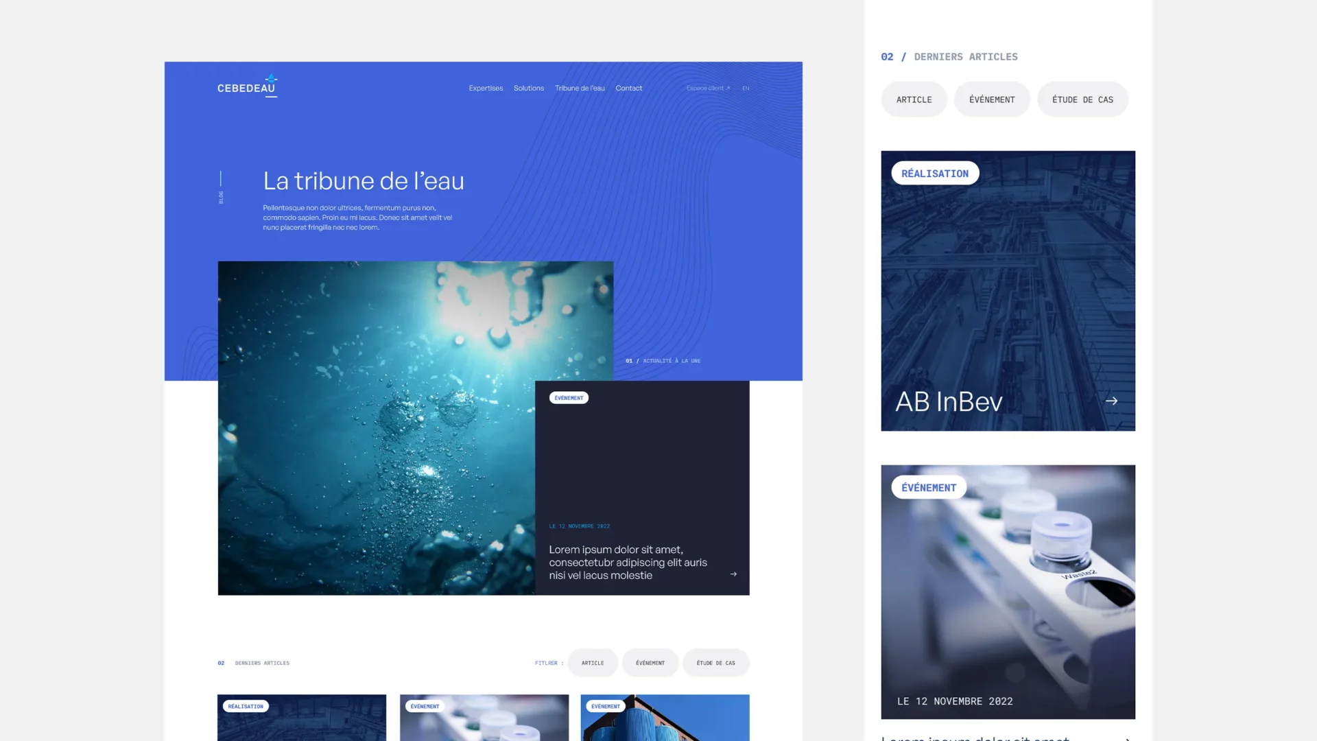 Cebeau website's page "La tribune de l'eau" in its desktop and mobile version