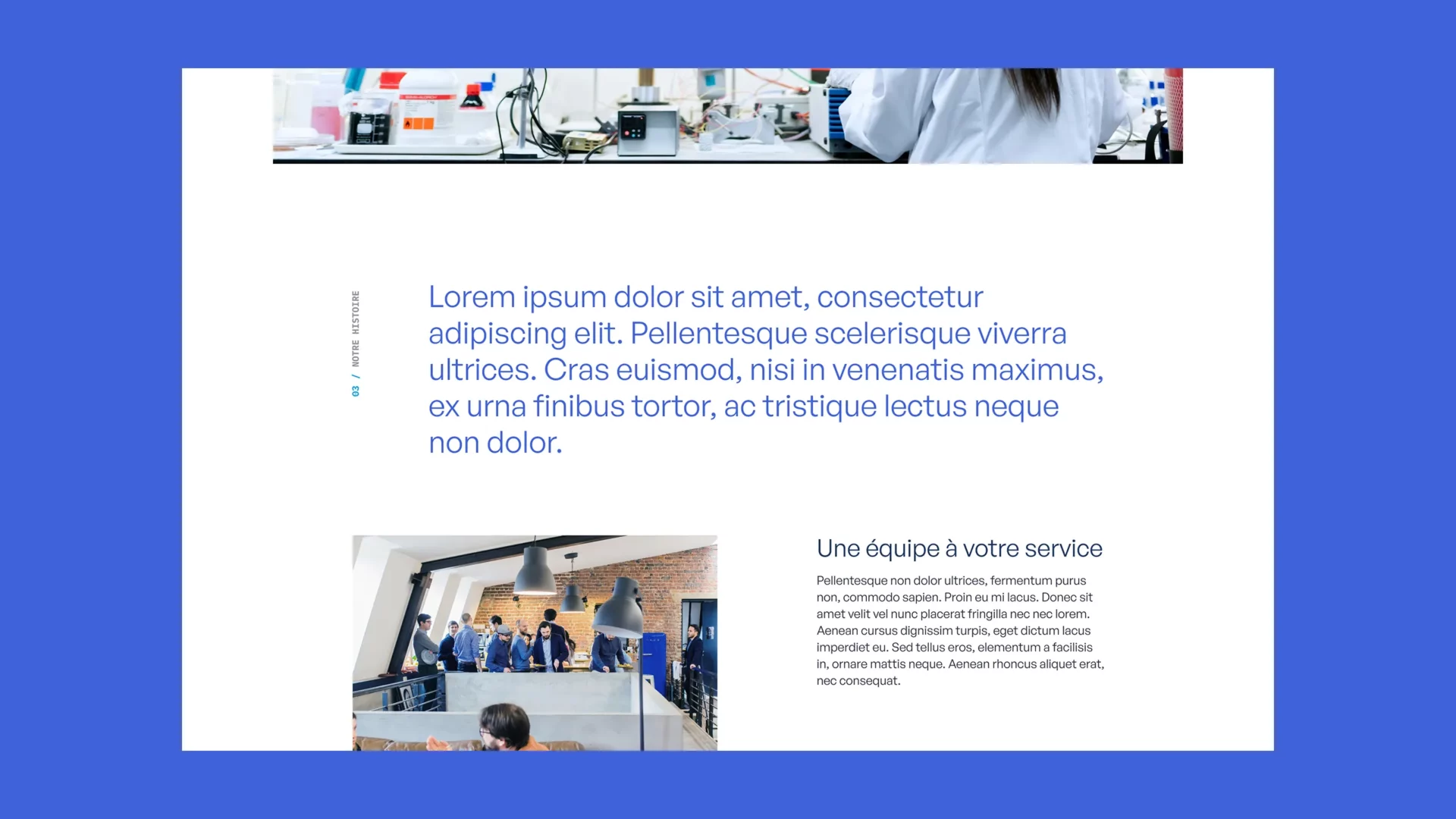 Part of Cebeadeau website's about page placed on a blue background