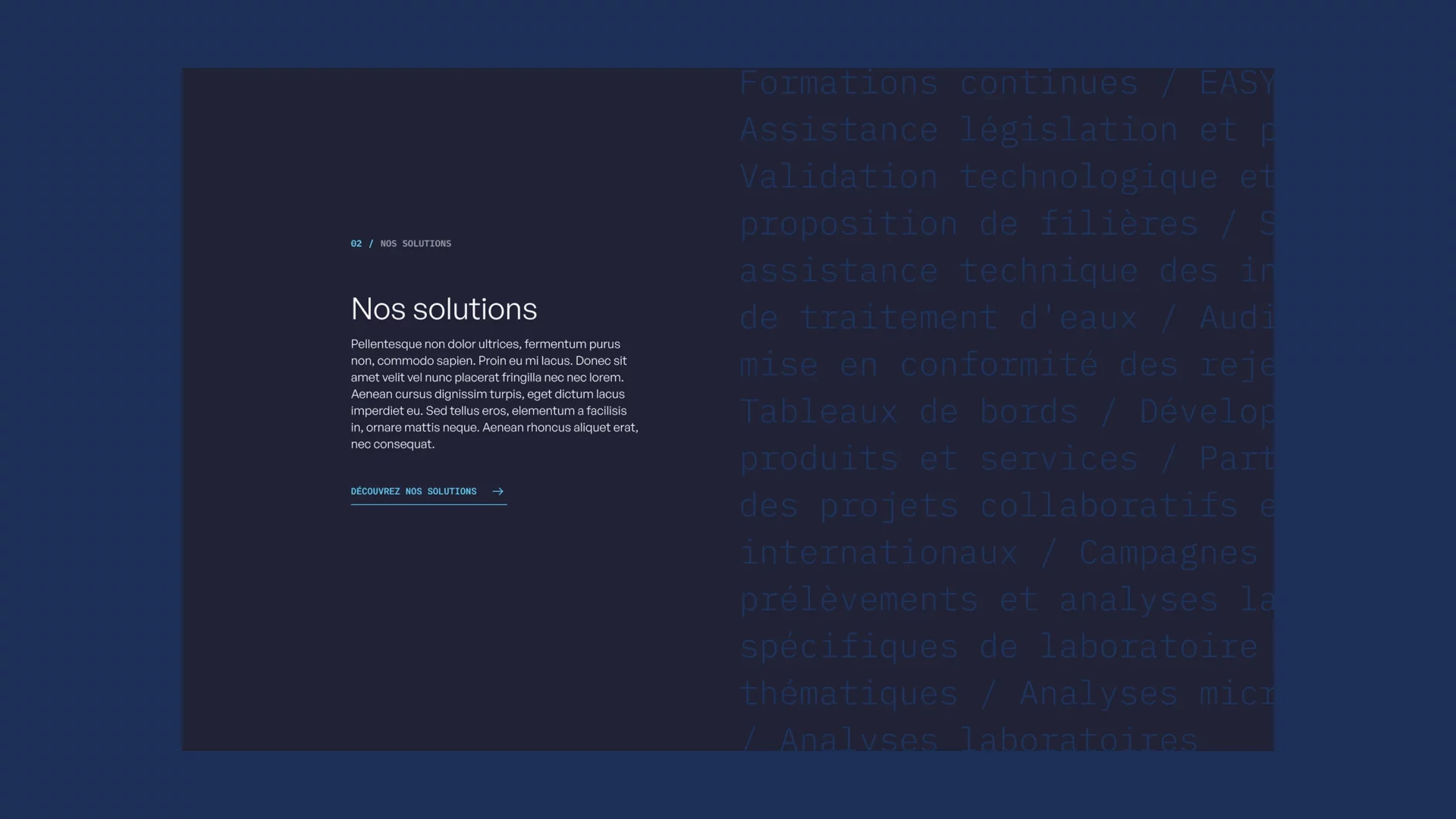Cebedeau Website's "Our solutions" section on a dark blue background
